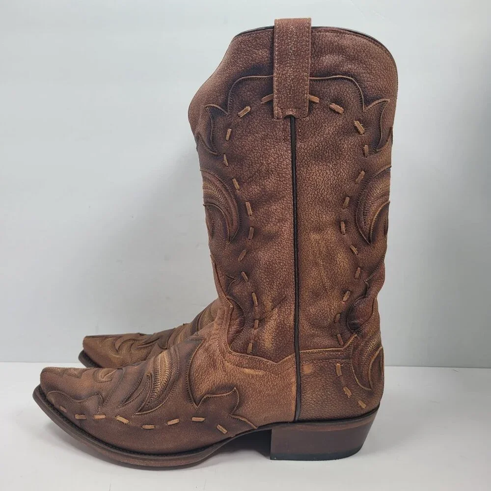 Dan Post Men's Brown Racer Leather Western Boots DP2571 US Size 13D - Picture 3 of 12